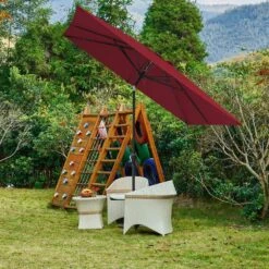 8.5 Ft. X 8.5 Ft. Steel Anti-UV Polyester Fabric Market Tilt Patio Umbrella In Red -More Furniture Store market umbrellas 8 5fxs red 31 1000