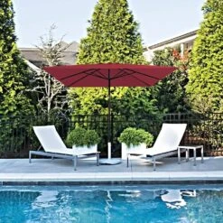 8.5 Ft. X 8.5 Ft. Steel Anti-UV Polyester Fabric Market Tilt Patio Umbrella In Red -More Furniture Store market umbrellas 8 5fxs red 40 1000