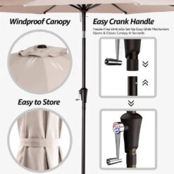 9FT Beige Steel Pole Market Umbrella Crank And Tilt Outdoor Patio Umbrella -More Furniture Store market umbrellas 9ft beige 66 1000