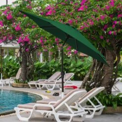 9FT Green Steel Pole Market Umbrella Crank And Tilt Outdoor Patio Umbrella