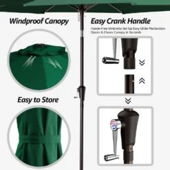 9FT Green Steel Pole Market Umbrella Crank And Tilt Outdoor Patio Umbrella -More Furniture Store market umbrellas 9ft green 66 1000
