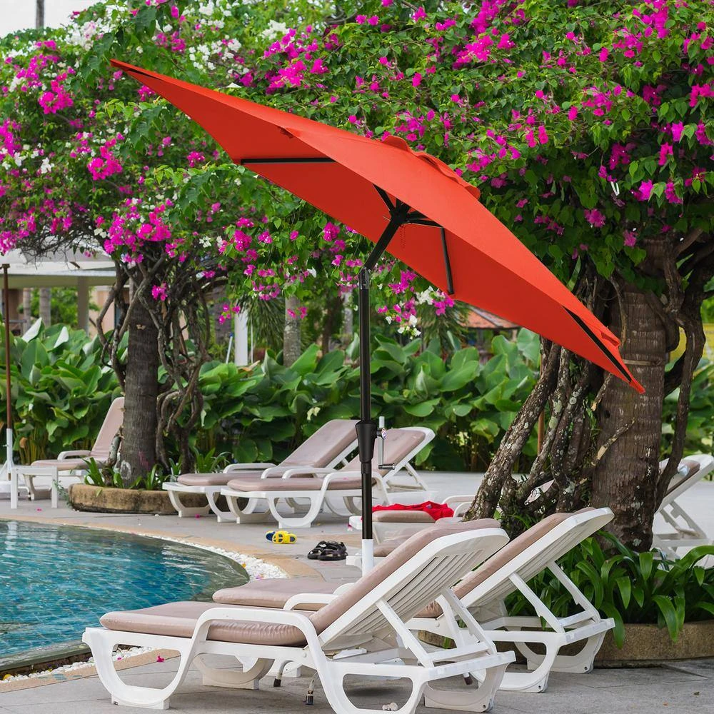 9 Ft. Steel Pole Market Umbrella Crank And Tilt Outdoor Patio Umbrella In Orange 3 9 Ft. Steel Pole Market Umbrella Crank And Tilt Outdoor Patio Umbrella In Orange - Image 3