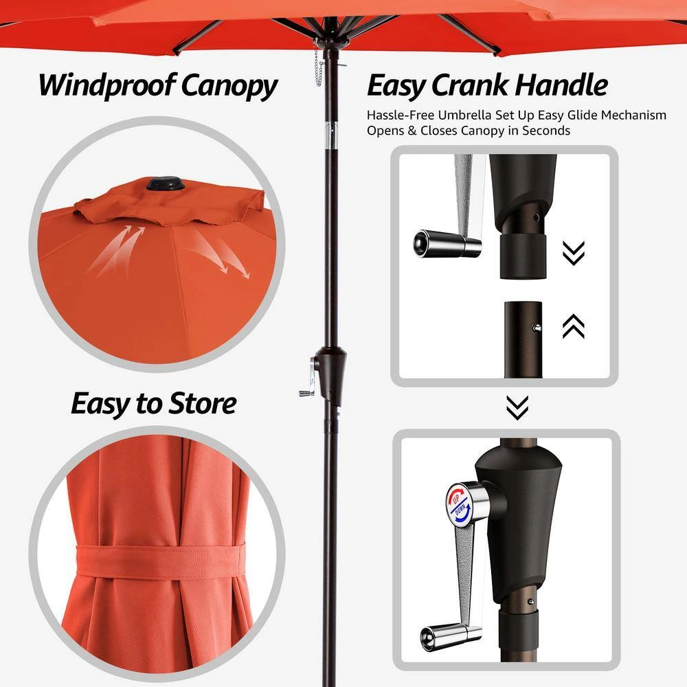 9 Ft. Steel Pole Market Umbrella Crank And Tilt Outdoor Patio Umbrella In Orange 6 9 Ft. Steel Pole Market Umbrella Crank And Tilt Outdoor Patio Umbrella In Orange - Image 6