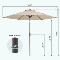 7.5ft Steel Outdoor Patio Market Umbrella With Tilt Crank In Beige -More Furniture Store market umbrellas cx7 5ft beige 44 1000
