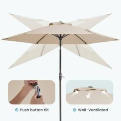 7.5ft Steel Outdoor Patio Market Umbrella With Tilt Crank In Beige -More Furniture Store market umbrellas cx7 5ft beige 4f 1000