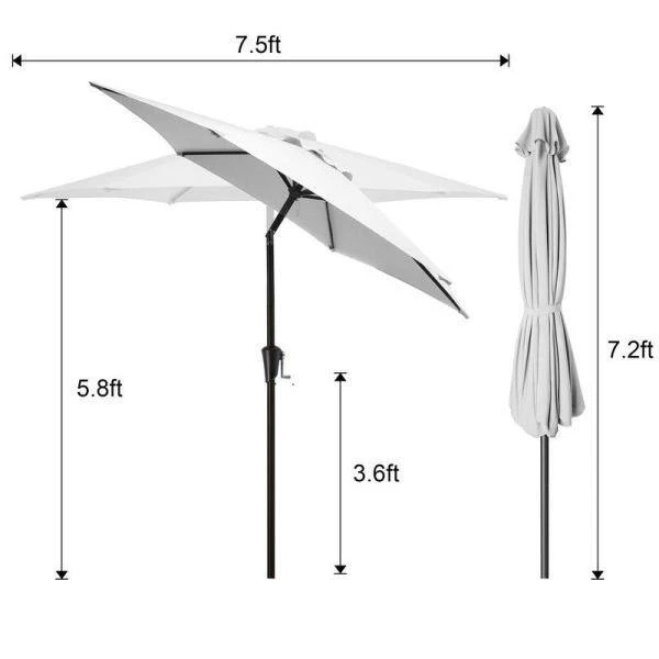 7.5ft Steel Outdoor Patio Market Umbrella With Tilt Crank In Blue And White Stripes 5 7.5ft Steel Outdoor Patio Market Umbrella With Tilt Crank In Blue And White Stripes - Image 5