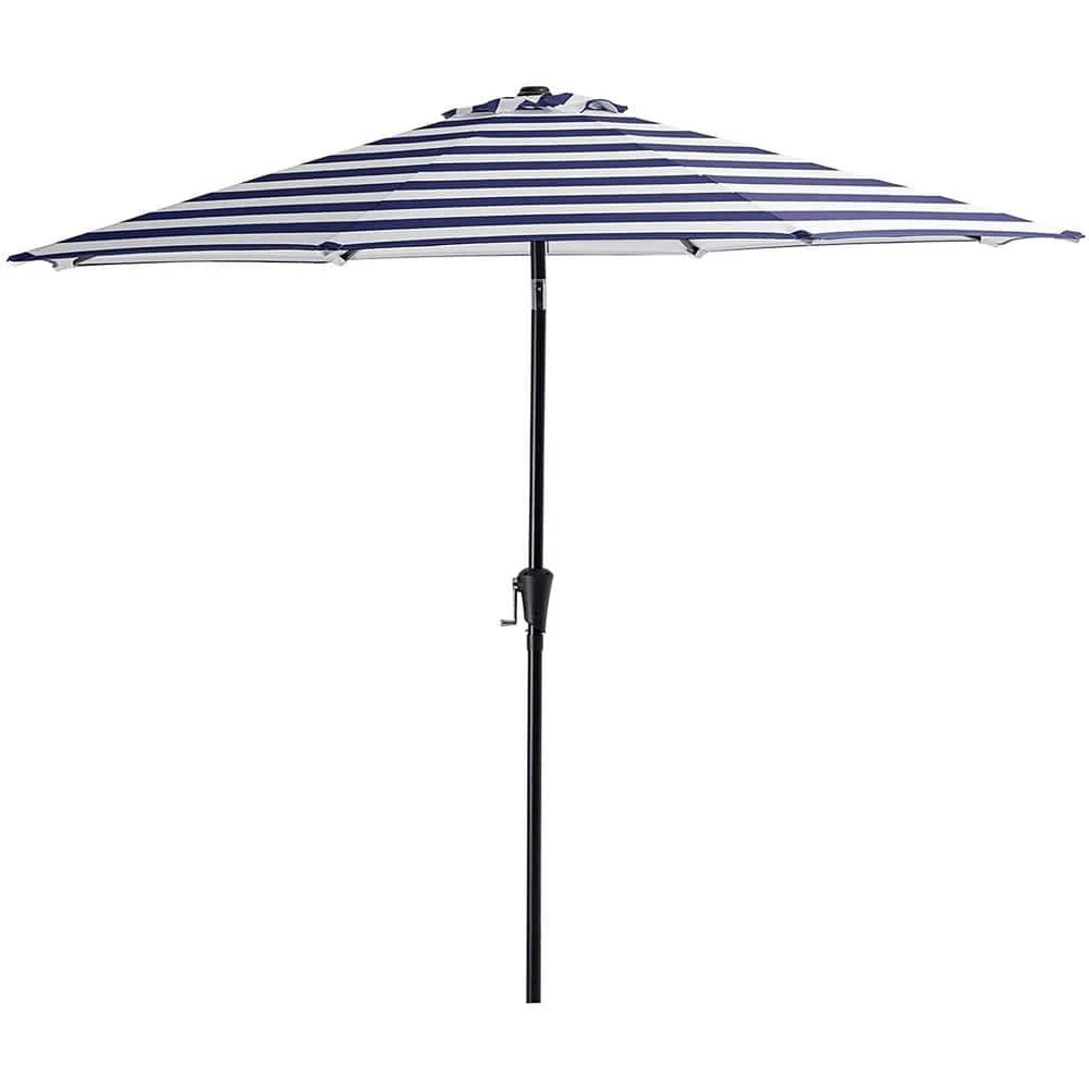 7.5ft Steel Outdoor Patio Market Umbrella With Tilt Crank In Blue And White Stripes 2 7.5ft Steel Outdoor Patio Market Umbrella With Tilt Crank In Blue And White Stripes - Image 2