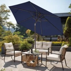 7.5ft Steel Outdoor Patio Market Umbrella With Tilt Crank In Navy -More Furniture Store market umbrellas cx7 5ft navy 31 1000