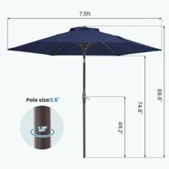 7.5ft Steel Outdoor Patio Market Umbrella With Tilt Crank In Navy -More Furniture Store market umbrellas cx7 5ft navy 44 1000