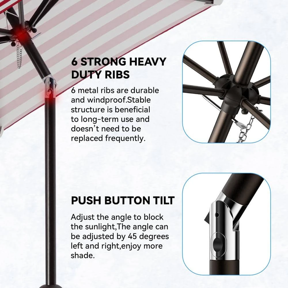 7.5ft Steel Outdoor Patio Market Umbrella With Tilt Crank In Red And White Stripes 3 7.5ft Steel Outdoor Patio Market Umbrella With Tilt Crank In Red And White Stripes - Image 3