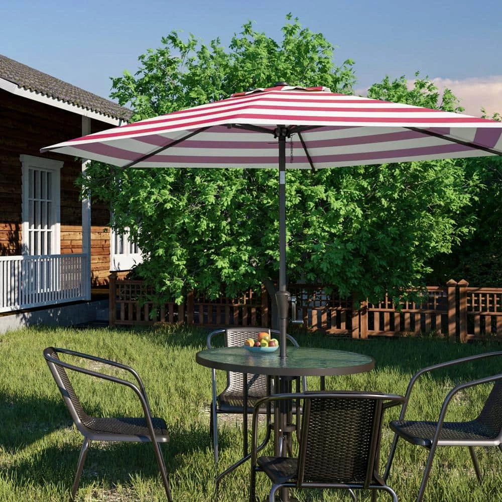 7.5ft Steel Outdoor Patio Market Umbrella With Tilt Crank In Red And White Stripes 1 7.5ft Steel Outdoor Patio Market Umbrella With Tilt Crank In Red And White Stripes