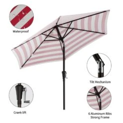 7.5ft Steel Outdoor Patio Market Umbrella With Tilt Crank In Red And White Stripes 18 7.5ft Steel Outdoor Patio Market Umbrella With Tilt Crank In Red And White Stripes -More Furniture Store market umbrellas cx7 5ft rdtw c3 1000