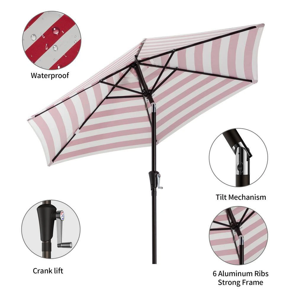 7.5ft Steel Outdoor Patio Market Umbrella With Tilt Crank In Red And White Stripes 8 7.5ft Steel Outdoor Patio Market Umbrella With Tilt Crank In Red And White Stripes - Image 8