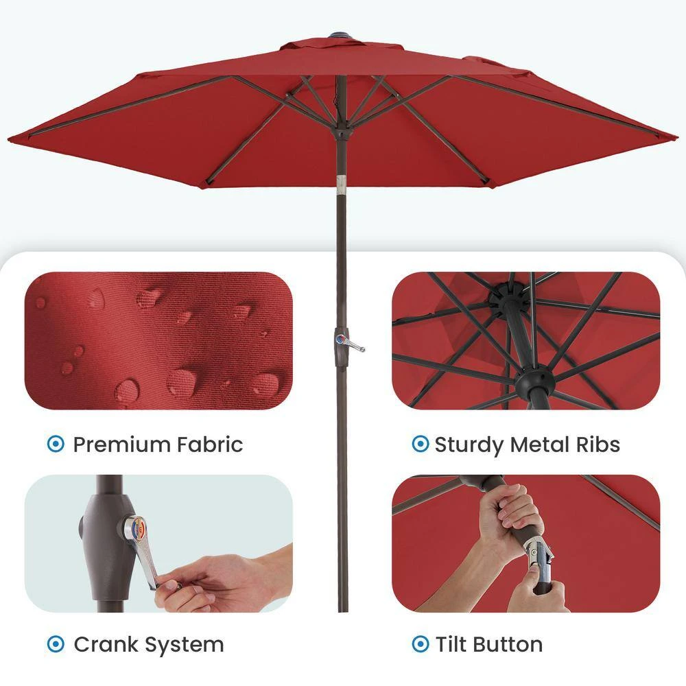 7.5ft Steel Outdoor Patio Market Umbrella With Tilt Crank In Red 4 7.5ft Steel Outdoor Patio Market Umbrella With Tilt Crank In Red - Image 4