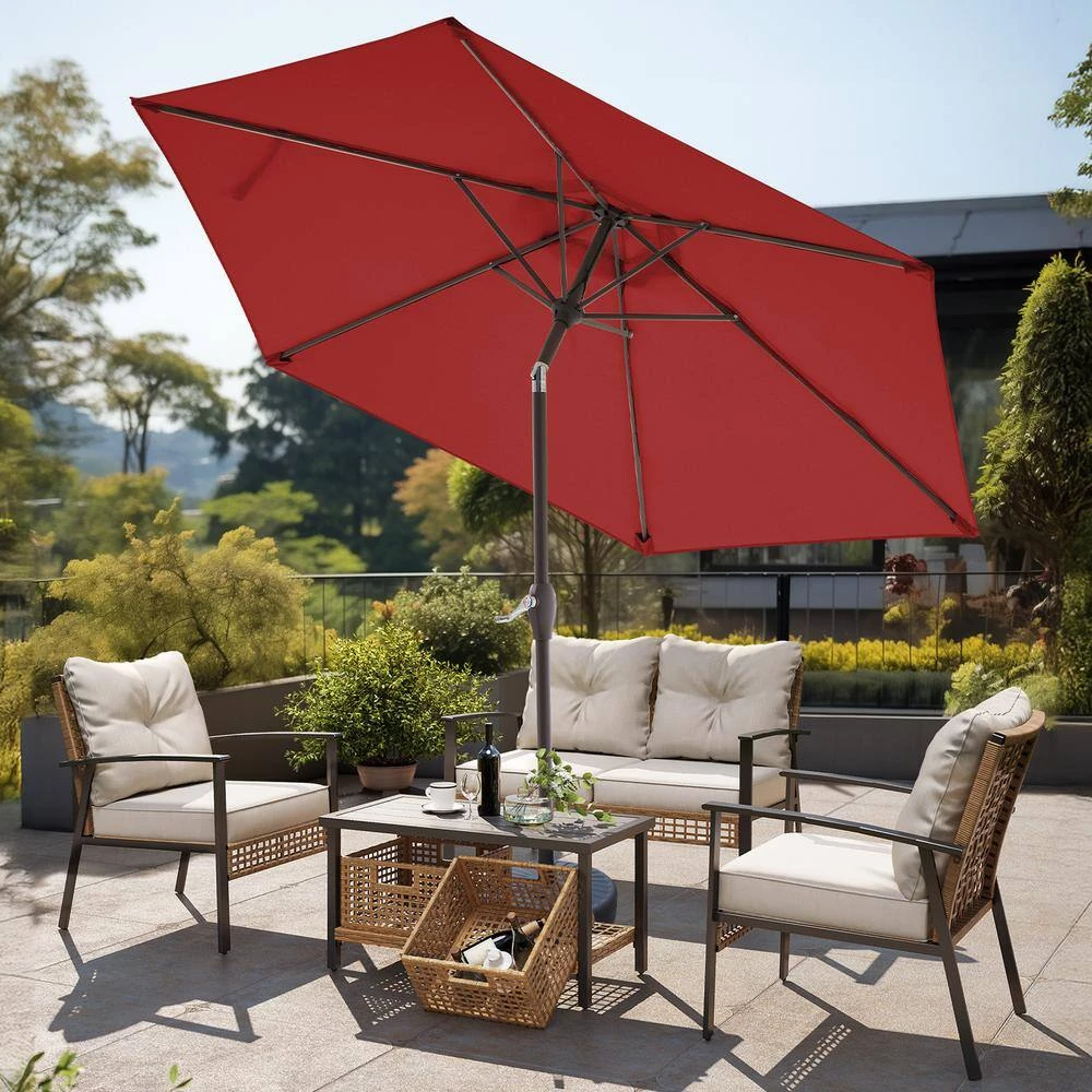 7.5ft Steel Outdoor Patio Market Umbrella With Tilt Crank In Red 2 7.5ft Steel Outdoor Patio Market Umbrella With Tilt Crank In Red - Image 2