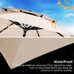 10 Ft. 8 Sturdy Ribs Outdoor Market Patio Umbrellas With Crank Lift In Beige (2-Tiers) 8 10 Ft. 8 Sturdy Ribs Outdoor Market Patio Umbrellas With Crank Lift In Beige (2-Tiers) -More Furniture Store market umbrellas cxsc10 beige 66 1000