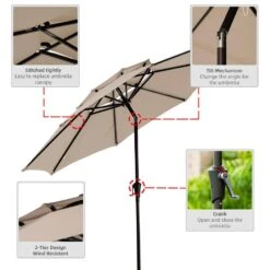 10 Ft. 8 Sturdy Ribs Outdoor Market Patio Umbrellas With Crank Lift In Beige (2-Tiers) 9 10 Ft. 8 Sturdy Ribs Outdoor Market Patio Umbrellas With Crank Lift In Beige (2-Tiers) -More Furniture Store market umbrellas cxsc10 beige 77 1000