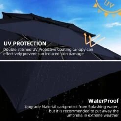 10 Ft. 8 Sturdy Ribs Outdoor Market Patio Umbrellas With Crank Lift In Navy (2-Tiers) -More Furniture Store market umbrellas cxsc10 navy 66 1000