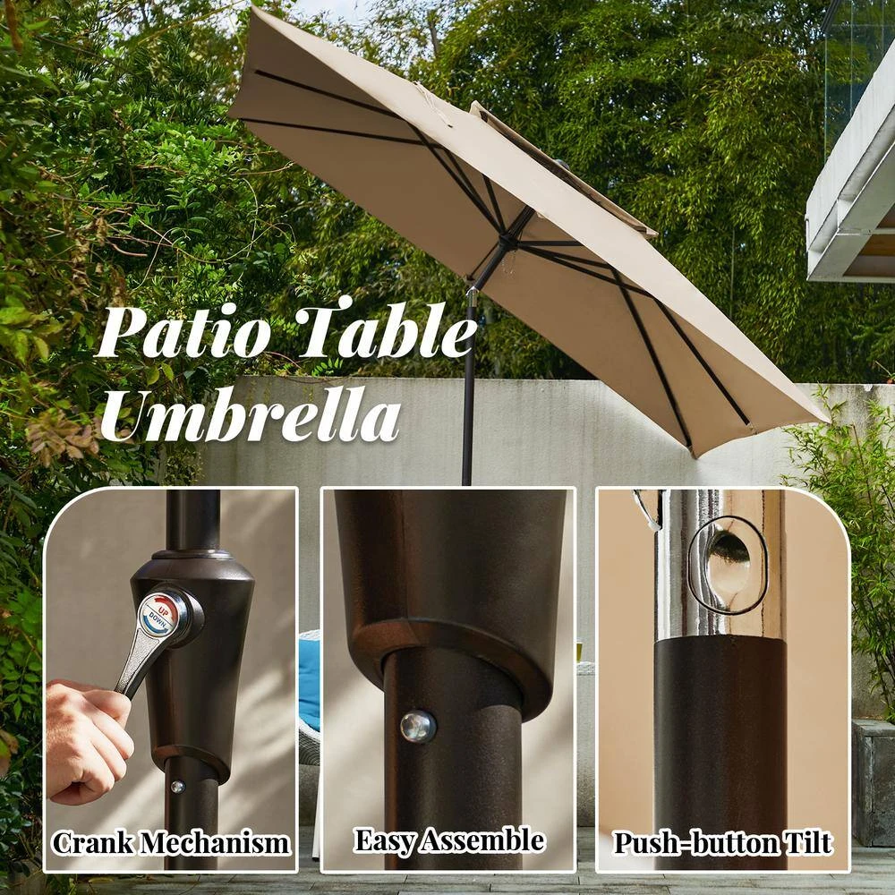 8.5 Ft. X 8.5 Ft. Square Market Patio Umbrella 2 Tiers Outdoor Umbrellas With Push Button Tilt And Crank Lift In Beige 3 8.5 Ft. X 8.5 Ft. Square Market Patio Umbrella 2 Tiers Outdoor Umbrellas With Push Button Tilt And Crank Lift In Beige - Image 3