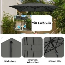 8.5 Ft. X 8.5 Ft. Square Market Patio Umbrella Outdoor Umbrellas With Push Button Tilt And Crank Lift In Gray (2-Tiers) -More Furniture Store market umbrellas fxzz8 5 gray 77 1000