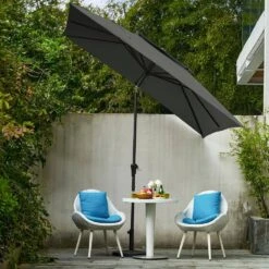 8.5 Ft. X 8.5 Ft. Square Market Patio Umbrella Outdoor Umbrellas With Push Button Tilt And Crank Lift In Gray (2-Tiers) -More Furniture Store market umbrellas fxzz8 5 gray d4 1000