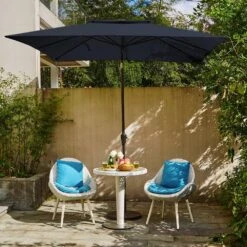8.5 Ft. X 8.5 Ft. Square Market Patio Umbrella Outdoor Umbrellas With Push Button Tilt And Crank Lift In Navy (2-Tiers) -More Furniture Store market umbrellas fxzz8 5 navy 31 1000