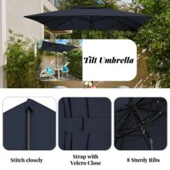8.5 Ft. X 8.5 Ft. Square Market Patio Umbrella Outdoor Umbrellas With Push Button Tilt And Crank Lift In Navy (2-Tiers) -More Furniture Store market umbrellas fxzz8 5 navy 77 1000