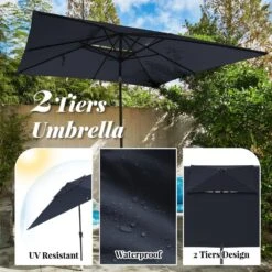 8.5 Ft. X 8.5 Ft. Square Market Patio Umbrella Outdoor Umbrellas With Push Button Tilt And Crank Lift In Navy (2-Tiers) -More Furniture Store market umbrellas fxzz8 5 navy a0 1000