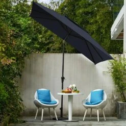 8.5 Ft. X 8.5 Ft. Square Market Patio Umbrella Outdoor Umbrellas With Push Button Tilt And Crank Lift In Navy (2-Tiers) -More Furniture Store market umbrellas fxzz8 5 navy d4 1000