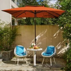 8.5 Ft. X 8.5 Ft. Square Market Patio Umbrella Outdoor Umbrellas W/Push Button Tilt And Crank Lift In Orange (2-Tiers) -More Furniture Store market umbrellas fxzz8 5 orange 31 1000