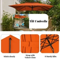 8.5 Ft. X 8.5 Ft. Square Market Patio Umbrella Outdoor Umbrellas W/Push Button Tilt And Crank Lift In Orange (2-Tiers) -More Furniture Store market umbrellas fxzz8 5 orange 77 1000