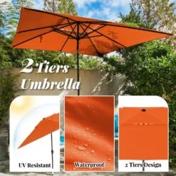 8.5 Ft. X 8.5 Ft. Square Market Patio Umbrella Outdoor Umbrellas W/Push Button Tilt And Crank Lift In Orange (2-Tiers) -More Furniture Store market umbrellas fxzz8 5 orange a0 1000