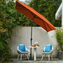 8.5 Ft. X 8.5 Ft. Square Market Patio Umbrella Outdoor Umbrellas W/Push Button Tilt And Crank Lift In Orange (2-Tiers) -More Furniture Store market umbrellas fxzz8 5 orange d4 1000