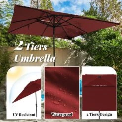 8.5 Ft. X 8.5 Ft. Square Market Patio Umbrella Outdoor Umbrellas With Push Button Tilt And Crank Lift In Red (2-Tiers) -More Furniture Store market umbrellas fxzz8 5 red a0 1000