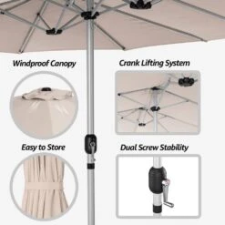 181 In. X 102 In. Dodecagon Double-Sided Patio Market Umbrella In Beige -More Furniture Store market umbrellas stzzs beige 1d 1000