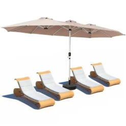 181 In. X 102 In. Dodecagon Double-Sided Patio Market Umbrella In Beige