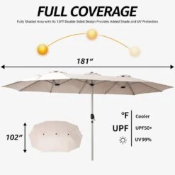 181 In. X 102 In. Dodecagon Double-Sided Patio Market Umbrella In Beige -More Furniture Store market umbrellas stzzs beige 77 1000