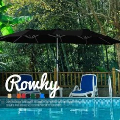 181 In. X 102 In. Dodecagon Double-Sided Market Patio Umbrella In Black -More Furniture Store market umbrellas stzzs black 31 1000