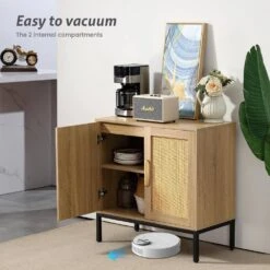 Rattan Buffet 2-Door Storage Natural Sideboard Cabinet With Adjustable Legs -More Furniture Store natural jearey sideboards buffet tables smg 2 natural 1f 1000