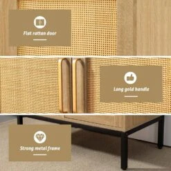 Rattan Buffet 2-Door Storage Natural Sideboard Cabinet With Adjustable Legs -More Furniture Store natural jearey sideboards buffet tables smg 2 natural 44 1000