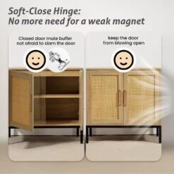 Rattan Buffet 2-Door Storage Natural Sideboard Cabinet With Adjustable Legs -More Furniture Store natural jearey sideboards buffet tables smg 2 natural 4f 1000