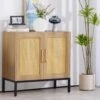 Rattan Buffet 2-Door Storage Natural Sideboard Cabinet With Adjustable Legs