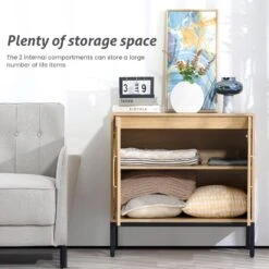 Rattan Buffet 2-Door Storage Natural Sideboard Cabinet With Adjustable Legs -More Furniture Store natural jearey sideboards buffet tables smg 2 natural fa 1000