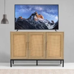 Natural Wood 47.24 In. W Rattan Contemporary Storage Sideboard With Adjustable Legs -More Furniture Store natural jearey sideboards buffet tables smg natural 1f 1000