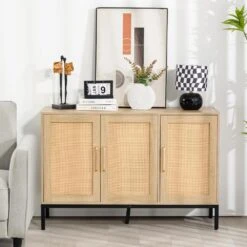 Natural Wood 47.24 In. W Rattan Contemporary Storage Sideboard With Adjustable Legs -More Furniture Store natural jearey sideboards buffet tables smg natural 31 1000