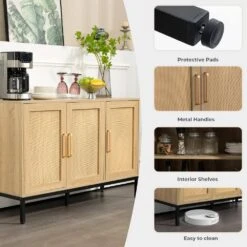 Natural Wood 47.24 In. W Rattan Contemporary Storage Sideboard With Adjustable Legs -More Furniture Store natural jearey sideboards buffet tables smg natural 4f 1000
