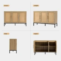 Natural Wood 47.24 In. W Rattan Contemporary Storage Sideboard With Adjustable Legs -More Furniture Store natural jearey sideboards buffet tables smg natural c3 1000