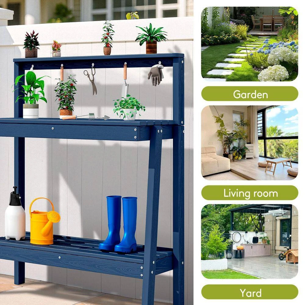 45.5 In. H X 34.8 In. W X 17.7 In. D Navy Blue HDPE Potting Bench Table, Multi-Purpose Plant And Storage Shelf 5 45.5 In. H X 34.8 In. W X 17.7 In. D Navy Blue HDPE Potting Bench Table, Multi-Purpose Plant And Storage Shelf - Image 5