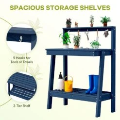 45.5 In. H X 34.8 In. W X 17.7 In. D Navy Blue HDPE Potting Bench Table, Multi-Purpose Plant And Storage Shelf 12 45.5 In. H X 34.8 In. W X 17.7 In. D Navy Blue HDPE Potting Bench Table, Multi-Purpose Plant And Storage Shelf -More Furniture Store navy blue jearey potting benches and tables jyyygzt na 4f 1000