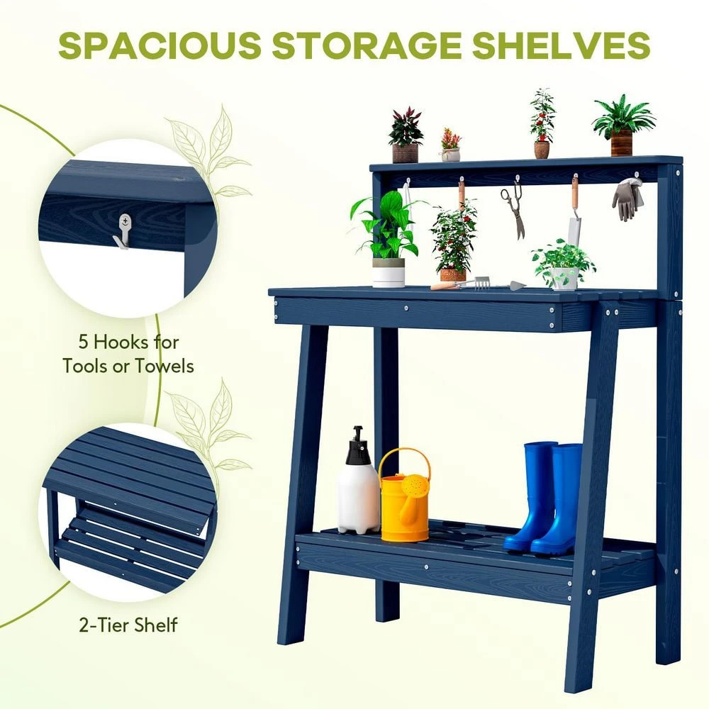 45.5 In. H X 34.8 In. W X 17.7 In. D Navy Blue HDPE Potting Bench Table, Multi-Purpose Plant And Storage Shelf 4 45.5 In. H X 34.8 In. W X 17.7 In. D Navy Blue HDPE Potting Bench Table, Multi-Purpose Plant And Storage Shelf - Image 4